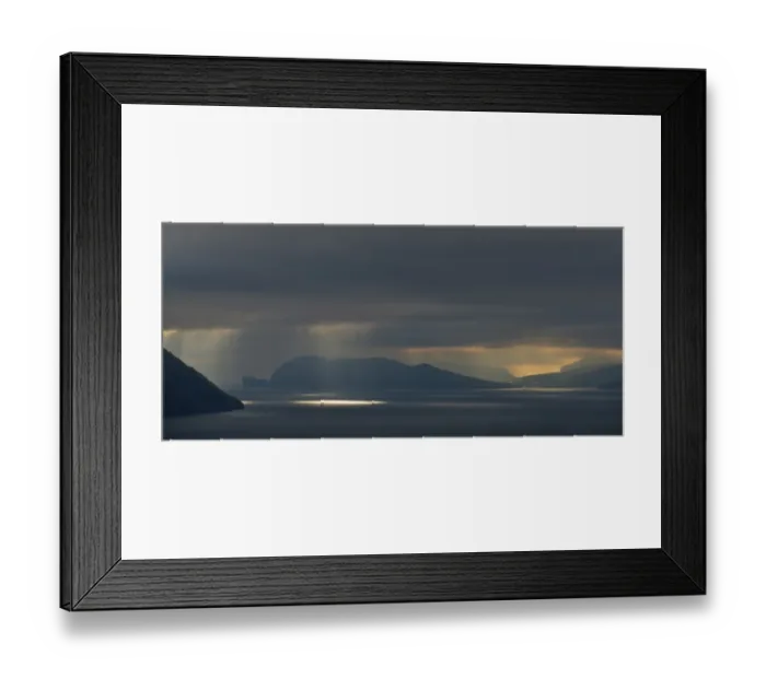 Framed Print : Mood light with low-hanging clouds, Koltur and Vagar islands, Faroe Islands, Denmark Framed Print : Mood light with low-hanging clouds, Koltur and Vagar islands, Faroe Islands, Denmark