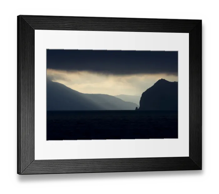 Framed Print : Atmospheric clouds, ferry passage from Gamlaraett, Streymoy, to Skopun, Sandoy, Faroe Islands, Denmark