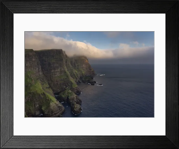 Framed Print : Cliffs and sea in evening light, near Lopra, Suouroy, Faroe Islands, Denmark Framed Print : Cliffs and sea in evening light, near Lopra, Suouroy, Faroe Islands, Denmark