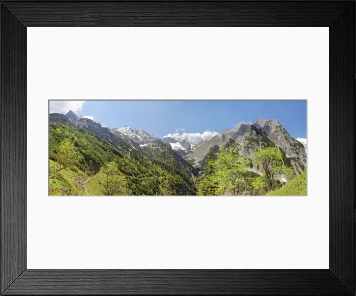 Framed Print : View from the Knappenhauser to the snowy peaks of the Alpspitze and Zugspitze and on the Hollental valley, Knappenhauser, Hammerbach, Garmisch-Partenkirchen District, Upper Bavaria, Bavaria, Germany Framed Print : View from the Knappenhauser to the snowy peaks of the Alpspitze and Zugspitze and on the Hollental valley, Knappenhauser, Hammerbach, Garmisch-Partenkirchen District, Upper Bavaria, Bavaria, Germany