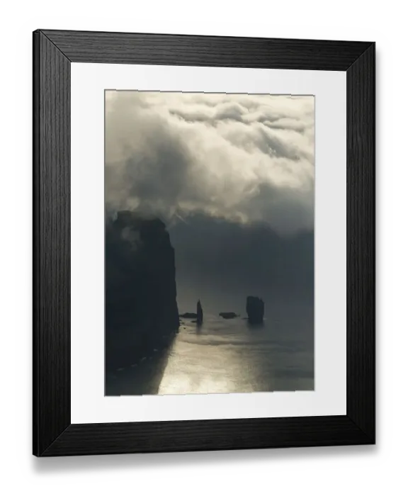 Framed Print : The Risin og Kellingin sea stacks and the Eioiskollur cliff in evening light, at Eioi, Eysturoys, Faroe Islands, Denmark Framed Print : The Risin og Kellingin sea stacks and the Eioiskollur cliff in evening light, at Eioi, Eysturoys, Faroe Islands, Denmark
