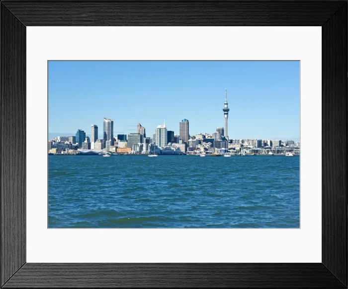 Framed Print : Auckland Central Business District, Auckland Central Business District and Skytower viewed from Bayswater, Bayswater, Auckland, Auckland Region, New Zealand