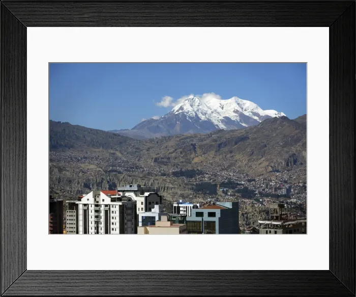 Framed Print : Illimani Glacier, 6, 439 m, at front the skyscrapers of La Paz, Departamento La Paz, Bolivia Framed Print : Illimani Glacier, 6, 439 m, at front the skyscrapers of La Paz, Departamento La Paz, Bolivia