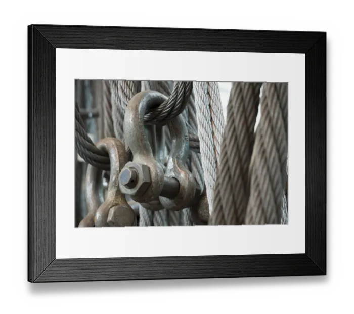 Framed Print : Steel cables, shackles, material to transport cargo, Neunfelder Maschinenfabrik, NMF, Hamburg, Germany Framed Print : Steel cables, shackles, material to transport cargo, Neunfelder Maschinenfabrik, NMF, Hamburg, Germany