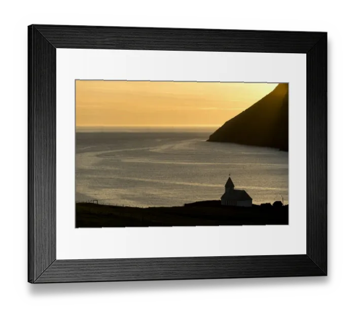 Framed Print : Church by the sea, Vioareioi, Viooy, Faroe Islands, Denmark