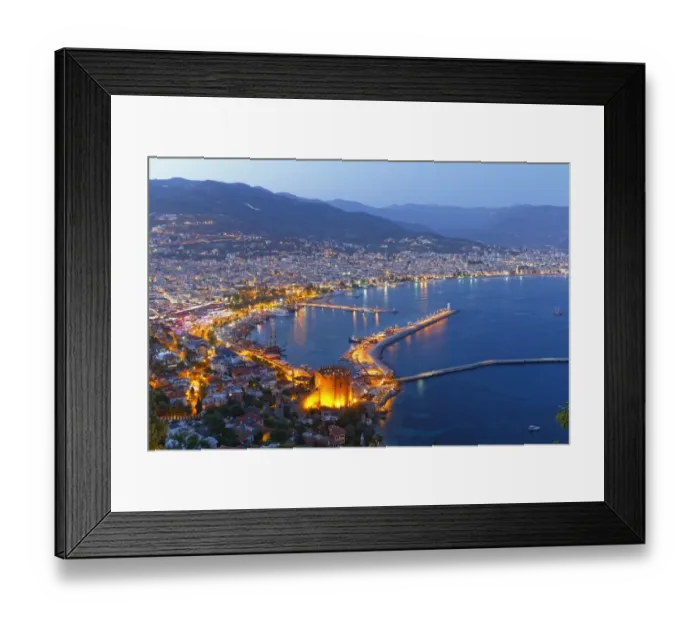 Framed Print : Historic town centre of Alanya with the port and Kizil Kule or Red Tower, view from Castle Hill, Alanya, Turkish Riviera, Province of Antalya, Mediterranean Region, Turkey