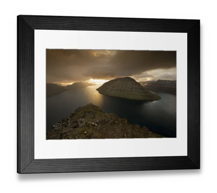 Framed Print : Dramatic mood lighting over the islands of Kalsoy, Kunoy and Bordoy, Borooy, Norooyar, Faroe Islands, Denmark
