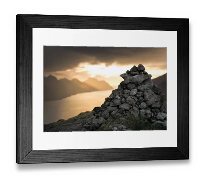 Framed Print : Cairn, dramatic mood lighting over the island of Kunoy, Borooy, Norooyar, Faroe Islands, Denmark Framed Print : Cairn, dramatic mood lighting over the island of Kunoy, Borooy, Norooyar, Faroe Islands, Denmark