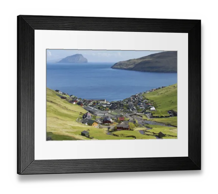 Framed Print : View of the village of Kvivik, Streymoy, Faroe Islands, Denmark Framed Print : View of the village of Kvivik, Streymoy, Faroe Islands, Denmark