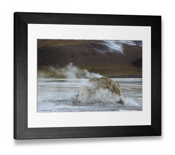 Framed Print : Geyser, geyserite vent releasing steam, El Tatio, the highest geyser field in the world, Antofagasta, on the edge of the Atacama Desert, Chile Framed Print : Geyser, geyserite vent releasing steam, El Tatio, the highest geyser field in the world, Antofagasta, on the edge of the Atacama Desert, Chile