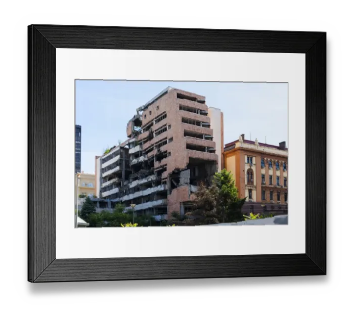 Framed Print : Remains of a government building bombed by NATO during the Yugoslav wars, Savski Venac, New Belgrade, Belgrade, Serbia Framed Print : Remains of a government building bombed by NATO during the Yugoslav wars, Savski Venac, New Belgrade, Belgrade, Serbia
