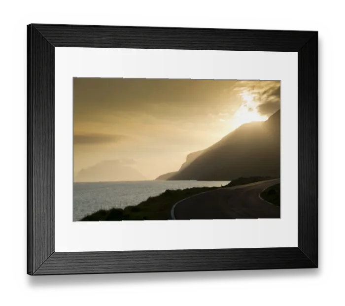 Framed Print : Coastal road, sea and clouds, evening mood, backlighting, Mykines Island at the rear, Mykines, Faroe Islands, Denmark Framed Print : Coastal road, sea and clouds, evening mood, backlighting, Mykines Island at the rear, Mykines, Faroe Islands, Denmark