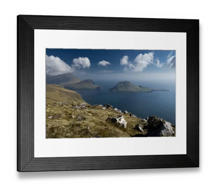 Framed Print : Rugged rocks of Tindholmur seen from the hiking trail between Bour and Gasadalur, Vagar, Faroe Islands, Denmark Framed Print : Rugged rocks of Tindholmur seen from the hiking trail between Bour and Gasadalur, Vagar, Faroe Islands, Denmark