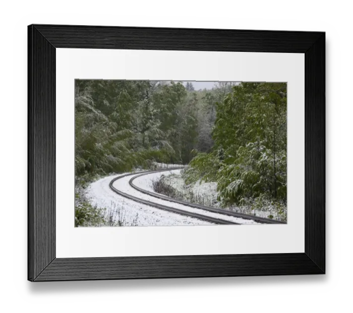 Framed Print : Railway tracks in snow, Eastern Townships, Foster, Quebec Province, Canada Framed Print : Railway tracks in snow, Eastern Townships, Foster, Quebec Province, Canada