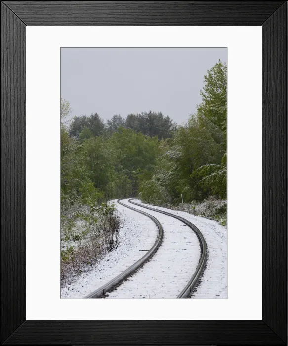 Framed Print : Railway tracks in snow, Eastern Townships, Foster, Quebec Province, Canada Framed Print : Railway tracks in snow, Eastern Townships, Foster, Quebec Province, Canada