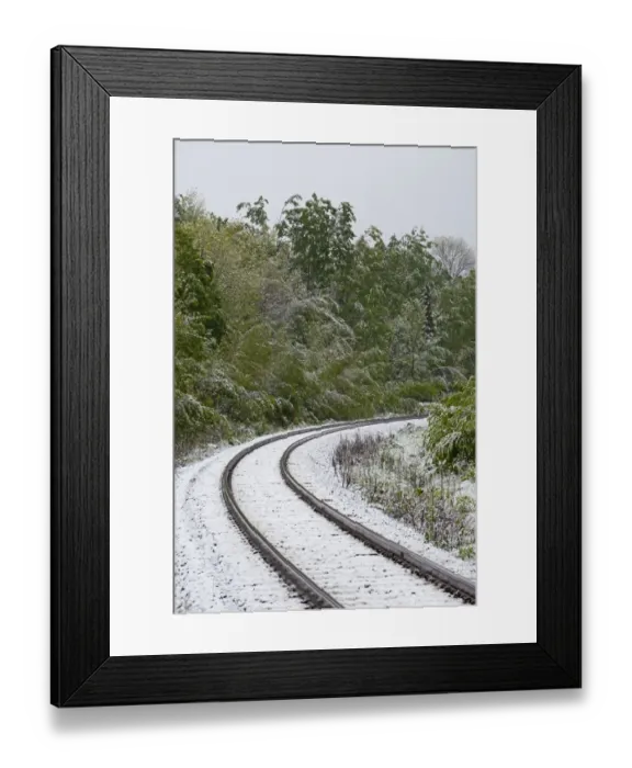 Framed Print : Railway tracks in snow, Eastern Townships, Foster, Quebec Province, Canada Framed Print : Railway tracks in snow, Eastern Townships, Foster, Quebec Province, Canada