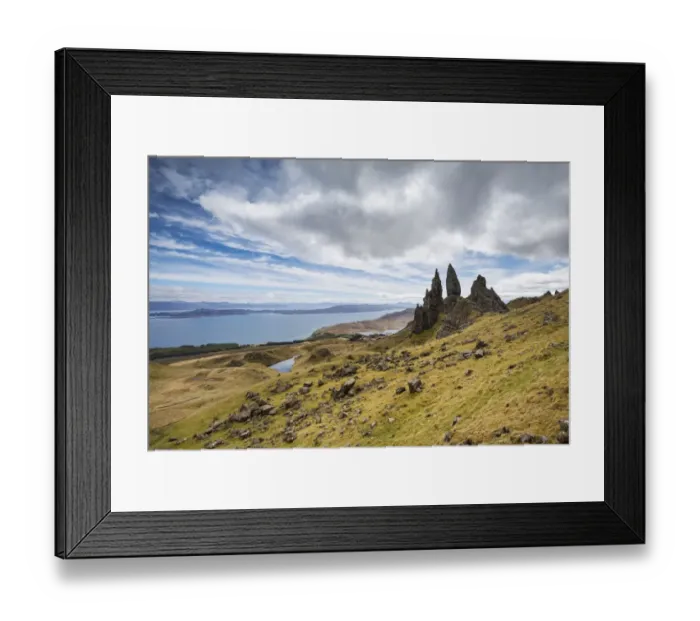 Framed Print : Bizarre rock formation, Old Man of Storr with the Sound of Rsay, Isle of Skye, Scotland, United Kingdom Framed Print : Bizarre rock formation, Old Man of Storr with the Sound of Rsay, Isle of Skye, Scotland, United Kingdom