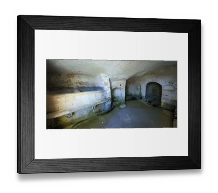 Framed Print : Interior of an ancient cave dwelling, known as Sassi, Sassi di Matera, Matera, Basilicata, Italy