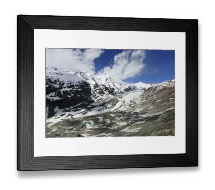 Framed Print : View from Kaiser-Franz-Josefs-Hoehe over Pasterze Glacier with Grossglockner Mountain, left, and Johannisberg Mountain, Kaiser-Franz-Josefs-Hohe, Heiligenblut, Carinthia, Austria