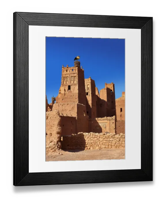 Framed Print : Stork nesting on the Glaoui Kasbahs, Ounilla valley, Tamedaght, Morocco Framed Print : Stork nesting on the Glaoui Kasbahs, Ounilla valley, Tamedaght, Morocco