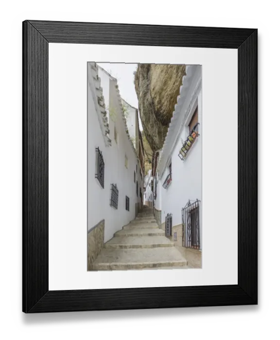 Framed Print : Narrow alley with rock wall, Setenil de las Bodegas, Andalucia, Spain Framed Print : Narrow alley with rock wall, Setenil de las Bodegas, Andalucia, Spain