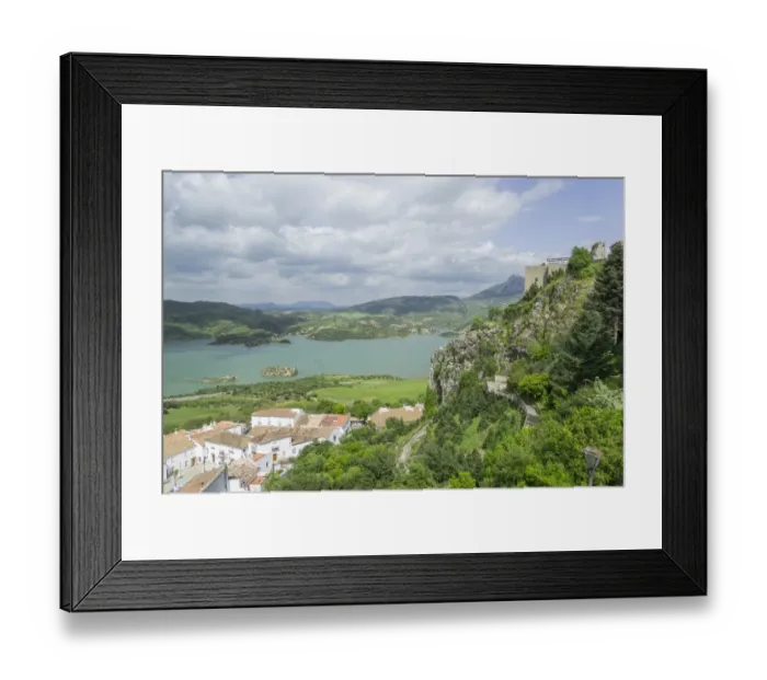 Framed Print : View over the village on the Embalse de Zahara and the castle, Zahara de la Sierra, Andalucia, Spain Framed Print : View over the village on the Embalse de Zahara and the castle, Zahara de la Sierra, Andalucia, Spain