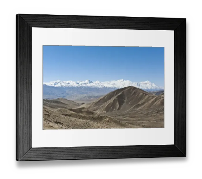 Framed Print : Vast landscape with the snow-covered mountains of the Annapurna Range at back, near Lo Manthang, Upper Mustang, Lo, Nepal Framed Print : Vast landscape with the snow-covered mountains of the Annapurna Range at back, near Lo Manthang, Upper Mustang, Lo, Nepal