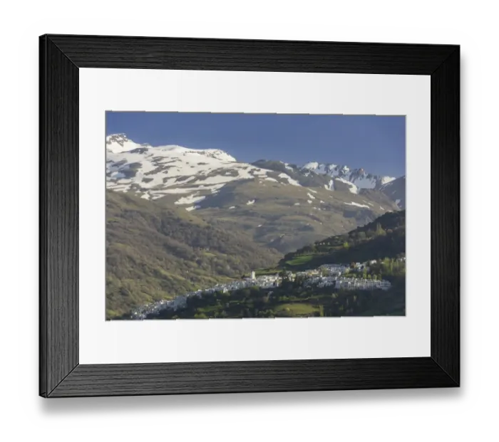 Framed Print : View over the town of Pampaneira towards the snow-capped Sierra Nevada Mountains, Pampaneira, Andalucia, Spain Framed Print : View over the town of Pampaneira towards the snow-capped Sierra Nevada Mountains, Pampaneira, Andalucia, Spain