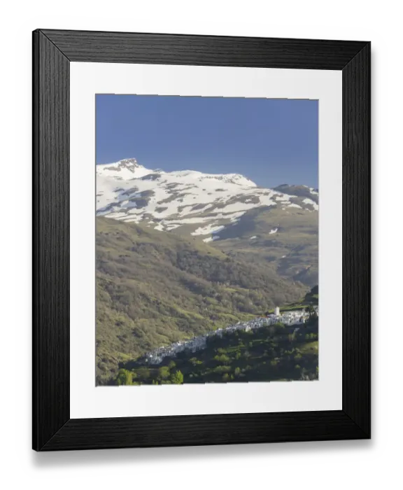Framed Print : View over the town of Pampaneira towards the snow-capped Sierra Nevada Mountains, Pampaneira, Andalucia, Spain Framed Print : View over the town of Pampaneira towards the snow-capped Sierra Nevada Mountains, Pampaneira, Andalucia, Spain