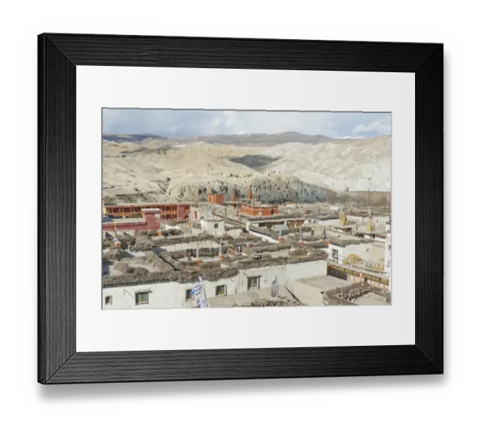 Framed Print : Wide landscape with hills, view over the walled city north to Tibet, Lo Manthang, Upper Mustang, Nepal, Asia Framed Print : Wide landscape with hills, view over the walled city north to Tibet, Lo Manthang, Upper Mustang, Nepal, Asia