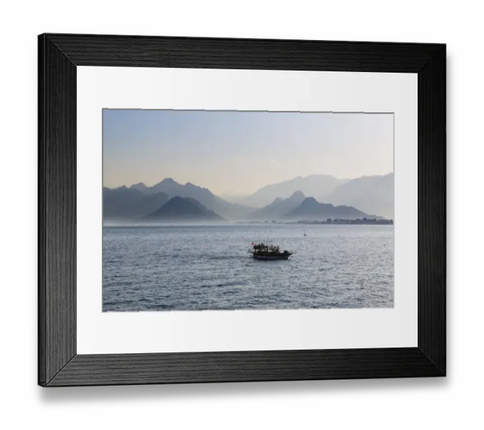 Framed Print : Excursion boat on the sea, in front of the Taurus Mountains, Lycian Taurus, Antalya, Turkish Riviera, Province of Antalya, Mediterranean Region, Turkey Framed Print : Excursion boat on the sea, in front of the Taurus Mountains, Lycian Taurus, Antalya, Turkish Riviera, Province of Antalya, Mediterranean Region, Turkey