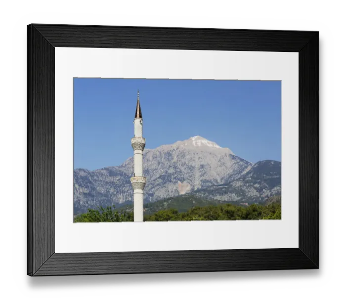 Framed Print : Mt. Tahtali Dagi and minaret, Olimpos Beydaglari National Park, Tekirova, Lycia, Province of Antalya, Turkey Framed Print : Mt. Tahtali Dagi and minaret, Olimpos Beydaglari National Park, Tekirova, Lycia, Province of Antalya, Turkey