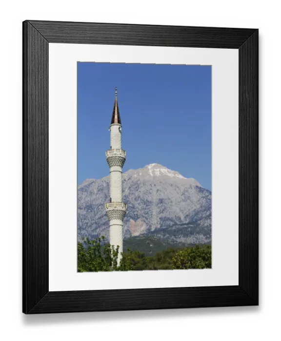 Framed Print : Mt. Tahtali Dagi and minaret, Olimpos Beydaglari National Park, Tekirova, Lycia, Province of Antalya, Turkey Framed Print : Mt. Tahtali Dagi and minaret, Olimpos Beydaglari National Park, Tekirova, Lycia, Province of Antalya, Turkey