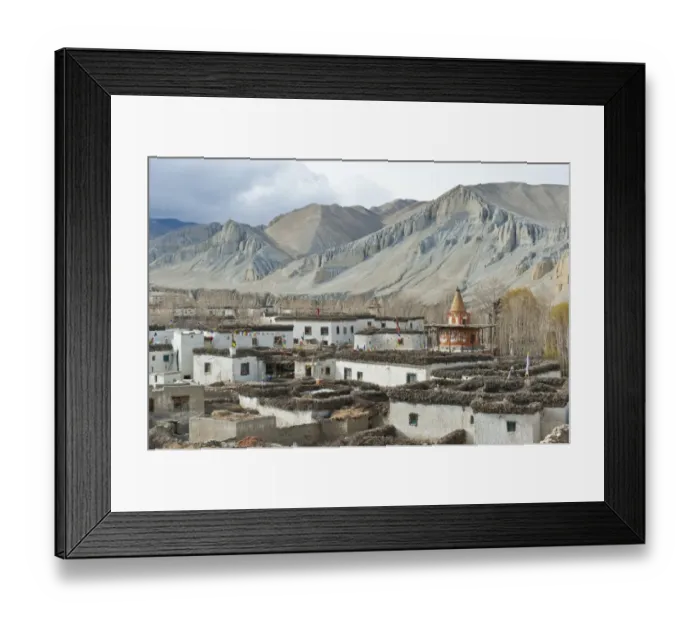 Framed Print : Tibetan architecture, houses with flat roofs, erosion in the mountains, typical stupa in the village Charang, Upper Mustang, Nepal, Asia Framed Print : Tibetan architecture, houses with flat roofs, erosion in the mountains, typical stupa in the village Charang, Upper Mustang, Nepal, Asia