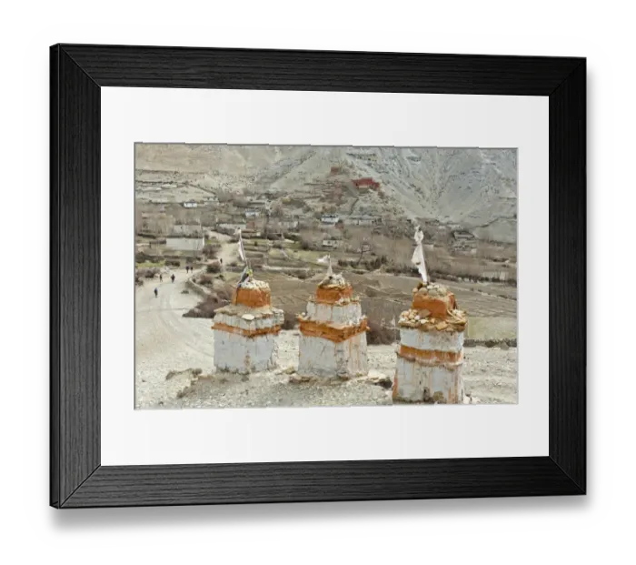 Framed Print : Three chorten, Tibetan religious buildings, near the village of Geling, Upper Mustang, Lo, Nepal Framed Print : Three chorten, Tibetan religious buildings, near the village of Geling, Upper Mustang, Lo, Nepal
