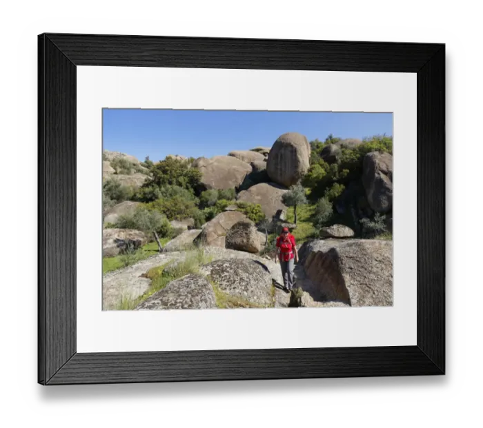 Framed Print : Woman wearing a backpack while hiking in the Latmos Mountains, Lake Bafa, Besparmak Mountains, Mugla Province, Aegean region, Turkey Framed Print : Woman wearing a backpack while hiking in the Latmos Mountains, Lake Bafa, Besparmak Mountains, Mugla Province, Aegean region, Turkey