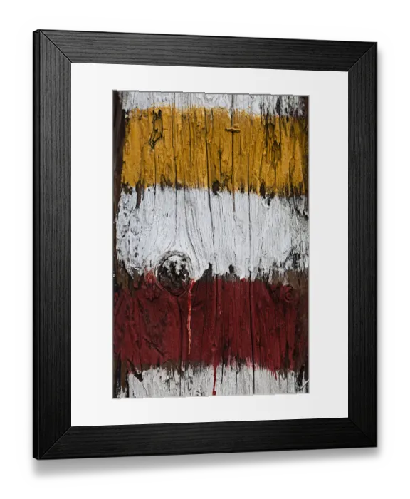Framed Print : Trail marker painted on a tree trunk Framed Print : Trail marker painted on a tree trunk