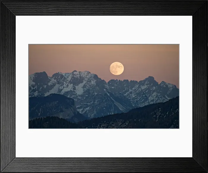 Framed Print : The full moon rising over the Kaiser Mountains, Tyrol, Austria