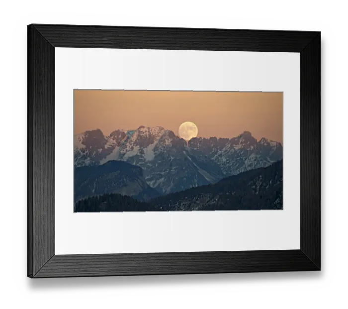 Framed Print : The full moon rising over the Kaiser Mountains, Tyrol, Austria Framed Print : The full moon rising over the Kaiser Mountains, Tyrol, Austria