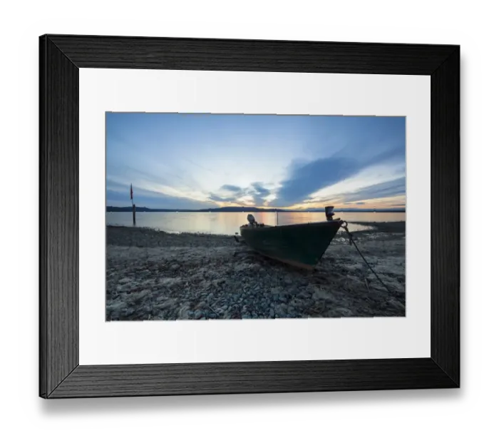 Framed Print : Fishing boat at dusk, Reichenau Island, Lake Constance, Baden-Wuerttemberg, Germany Framed Print : Fishing boat at dusk, Reichenau Island, Lake Constance, Baden-Wuerttemberg, Germany