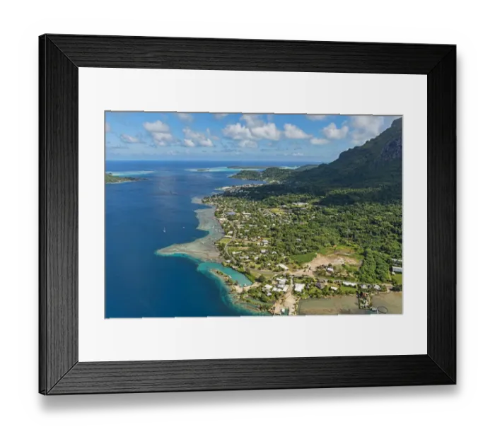 Framed Print : Aerial view, settlement on the coast, Bora Bora, French Polynesia
