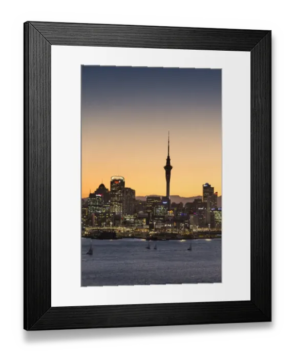 Framed Print : Skyline of Auckland with the Sky Tower at dusk, Auckland, North Island, New Zealand Framed Print : Skyline of Auckland with the Sky Tower at dusk, Auckland, North Island, New Zealand