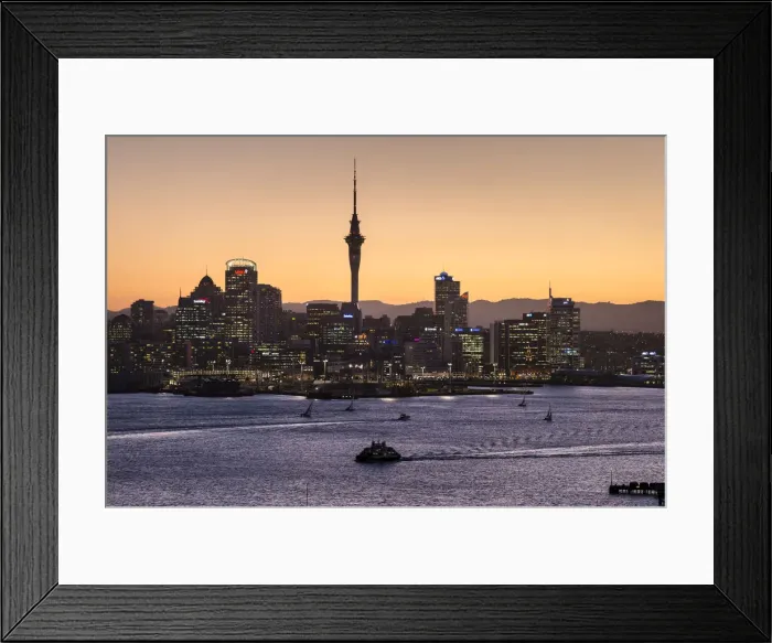 Framed Print : Skyline of Auckland with the Sky Tower at dusk, Auckland, North Island, New Zealand Framed Print : Skyline of Auckland with the Sky Tower at dusk, Auckland, North Island, New Zealand