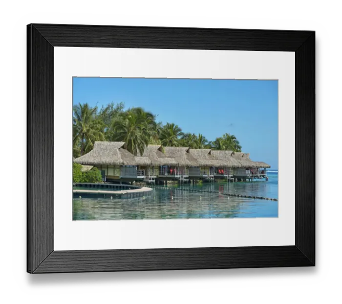 Framed Print : Overwater bungalows, Moorea, French Polynesia Framed Print : Overwater bungalows, Moorea, French Polynesia