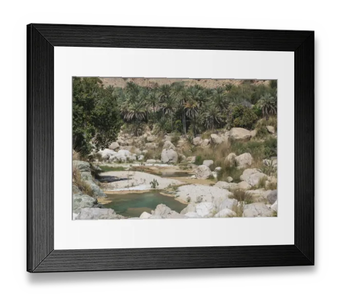 Framed Print : Wadi Tiwi, surrounded by palm trees, Tiwi, Hajar Mountains, Ash Sharqiyah Region, Oman