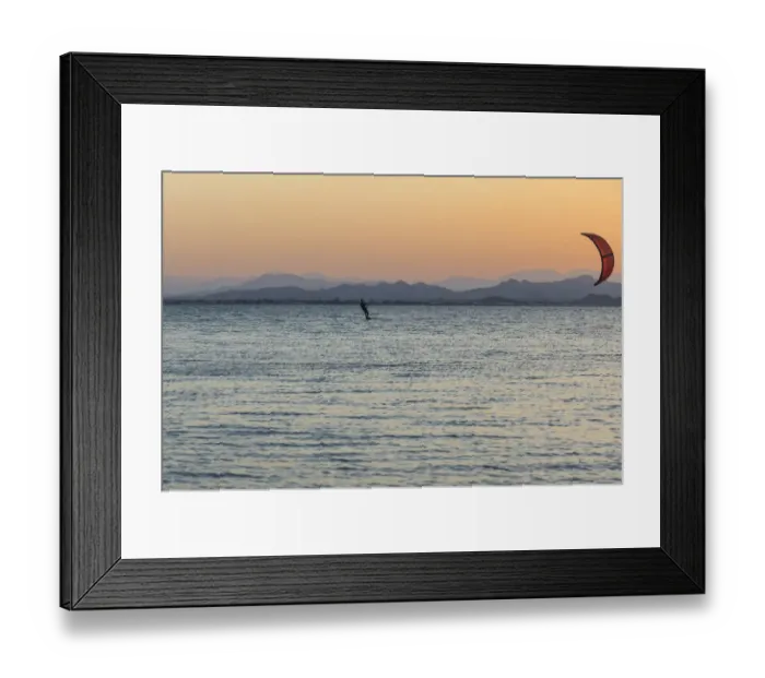 Framed Print : Kitesurfer, surfing on the blue lagoon of Ras Al Hadd Lagoon in the evening light, Ras Al Hadd, Ash Sharqiyah, Oman