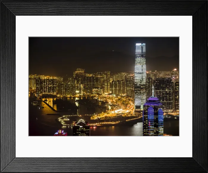 Framed Print : View over Hong Kong skyline from Victoria Peak at night, Central District, Hong Kong, China Framed Print : View over Hong Kong skyline from Victoria Peak at night, Central District, Hong Kong, China