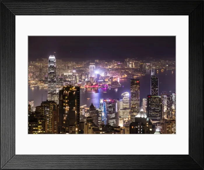 Framed Print : Panoramic view from Victoria Peak across the high-rise buildings at night, Central District, Hong Kong, China Framed Print : Panoramic view from Victoria Peak across the high-rise buildings at night, Central District, Hong Kong, China