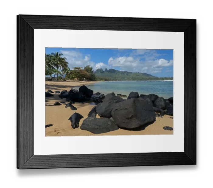 Framed Print : Boulders on the beach, Anahola Bay, Anahola, Kauai, Hawaii, United States