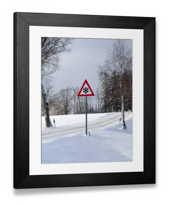 Framed Print : Traffic sign in winter, Upper Bavaria, Bavaria, Germany Framed Print : Traffic sign in winter, Upper Bavaria, Bavaria, Germany